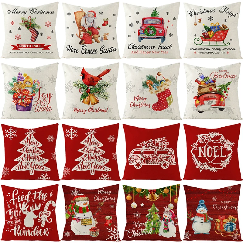 

Merry Christmas Pillowcase Decorative Sofa Cushion Case Bed Pillow Cover Home Decor Car Cushion Cover Santa Pillow Case 45*45cm