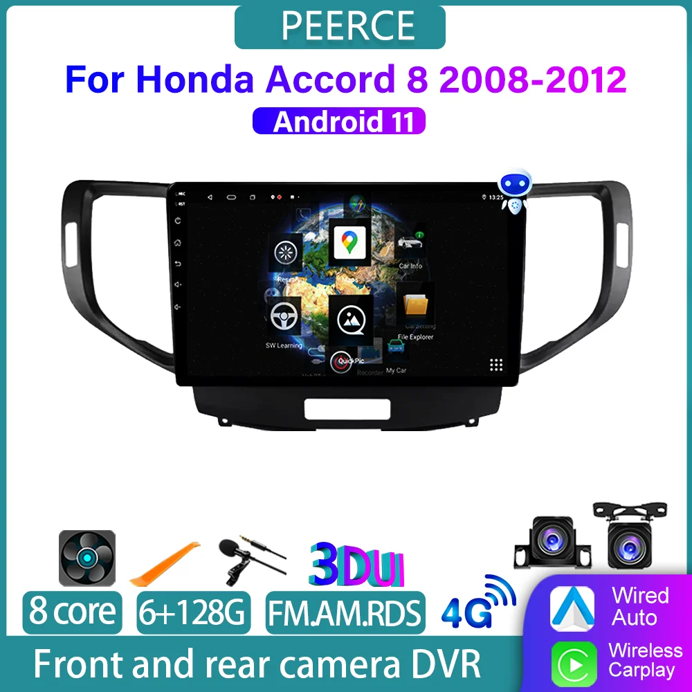 

Автомагнитола PEERCE, мультимедийный видеоплеер для Honda Accord 8 2008-2012, GPS-навигация, Carplay, Android, автомобильный стерео Dvd, 2 Din