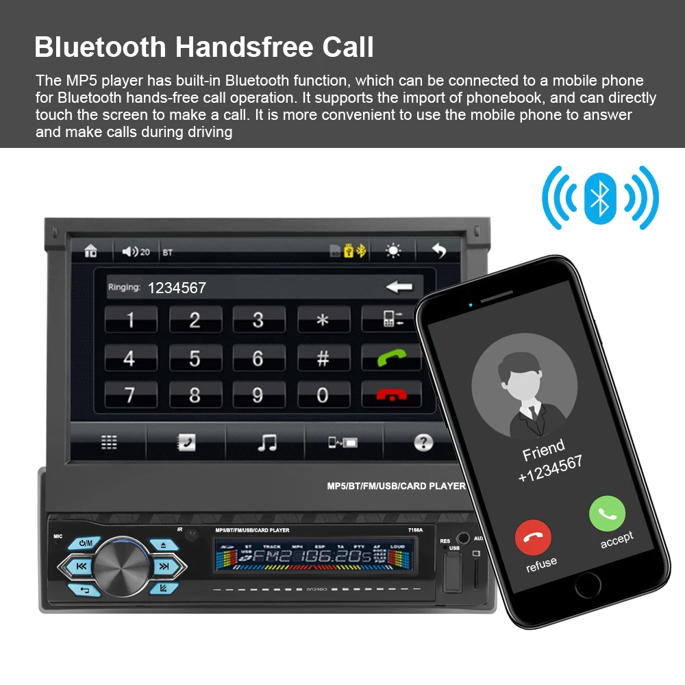 7-дюймовый 1 Din автомобильный радиоприемник Bluetooth Mirror Link стерео FM-приемник TFT