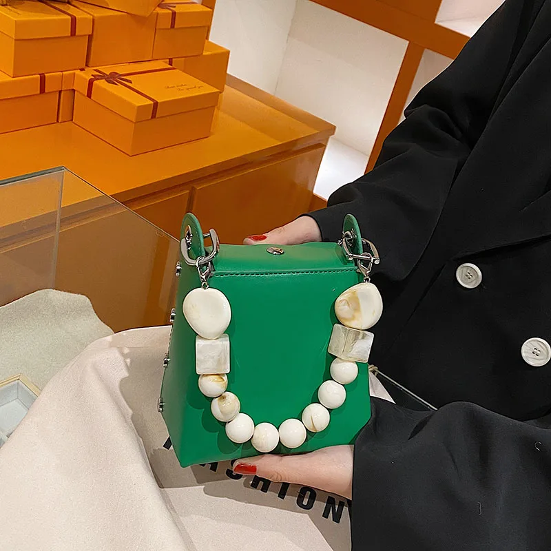 

HOCODO Fashion Stone Beads Shoulder Bag Woman 2022 New Underarm Bag Pu Leather Simple Ladies Purse Handbag Chain Crossbody Bags