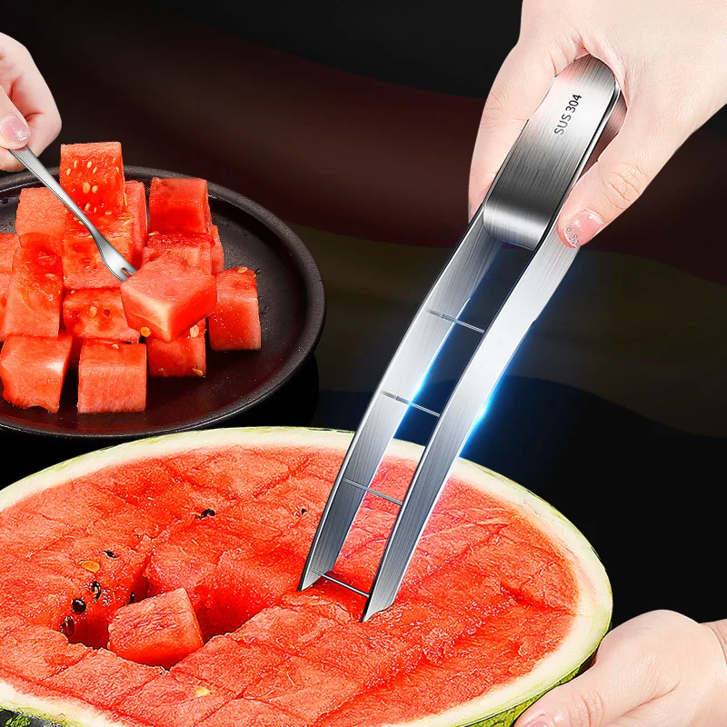 

To Separation Steel Pulp Fruit Tool Watermelon Into Stainless Kitchen Pieces Cutter Cut Gadget Slicers Cube Tools Knife Cutting