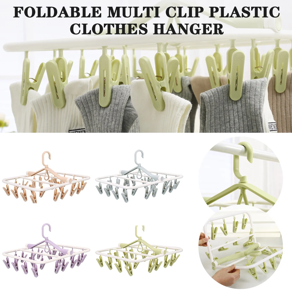

20 Clips Folding Socks Drying Rack 360° Rotation Baby Clothes Hangers High And Durable For Balcony Accessories