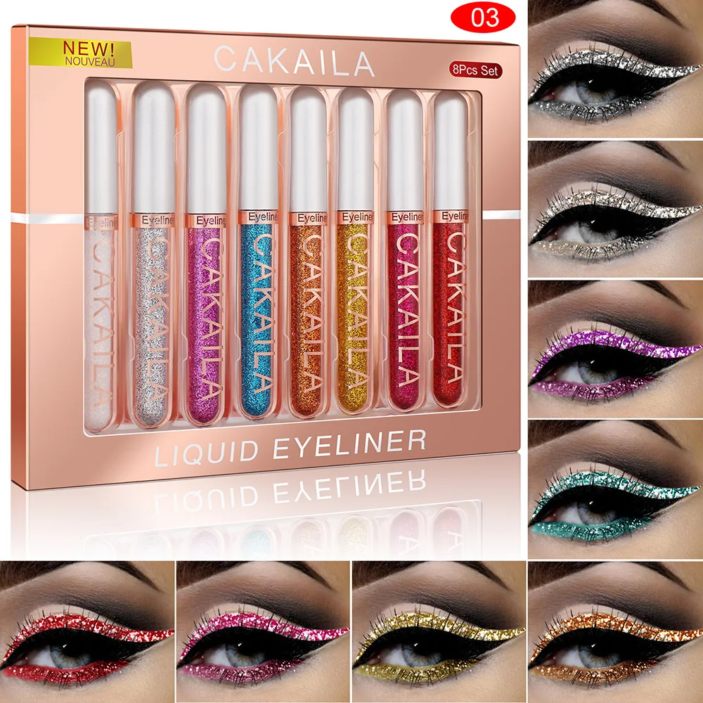 

8 Colors Glitter Liquid Eyeliner Shiny White Eye Liner Pencil Set Waterproof Beauty Eye Makeup Long-lasting Highlighter Cosmetic