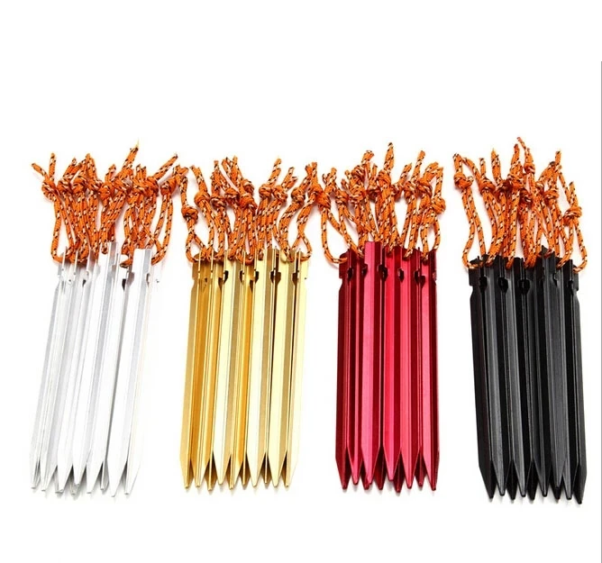 

18cm Professional 5 Pcs Aluminument Tent Pegs with Rope Stake Camping Hiking Equipment Outdoor Traveling Tent Accessories