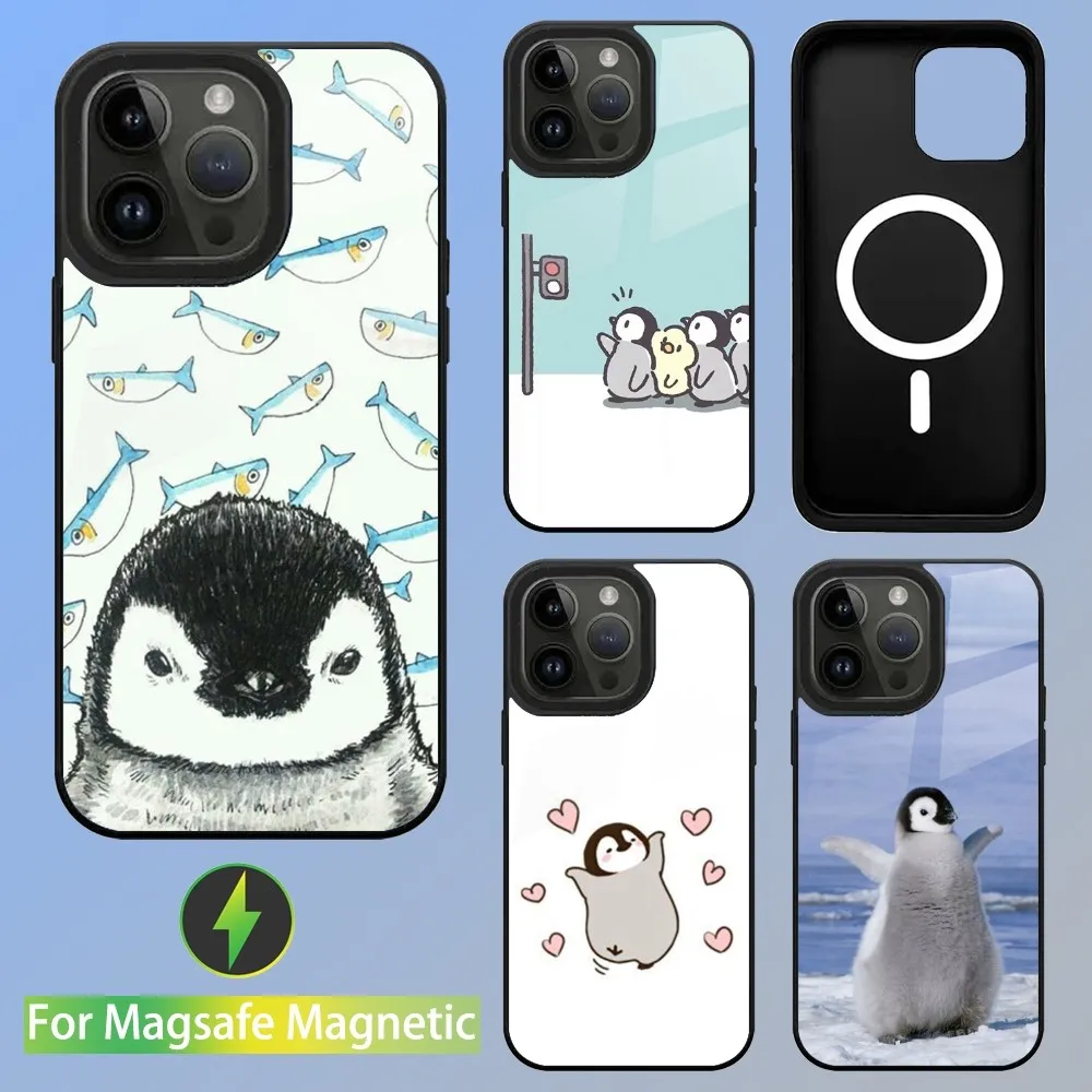 Милый чехол для телефона Пингвай iPhone 15 14 13 12 11 Plus Pro Max Mini Magsafe с магнитной
