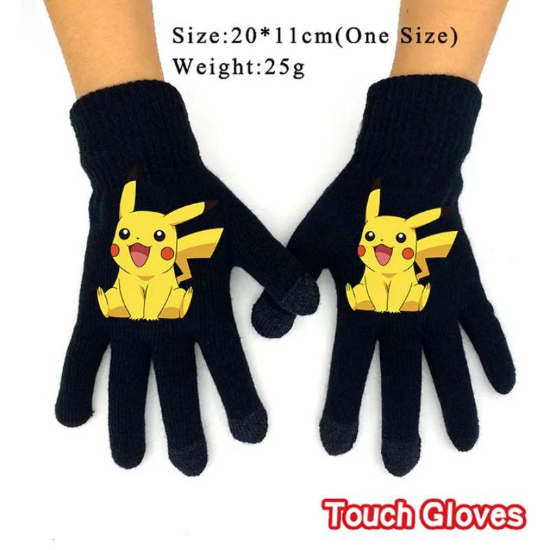 

Перчатки Pokemon Pikachu, черные перчатки для сенсорного экрана, милые модные перчатки для мальчиков и девочек, варежки, Детские Зимние рождествен...
