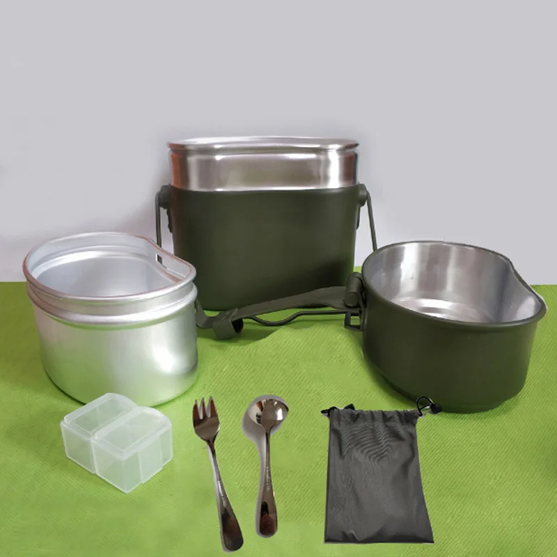 

Three Piece Military Lunch Box with Lid Aluminum 79 German Bento Box Outdoor Camping Cookware Picnic Cooking Set