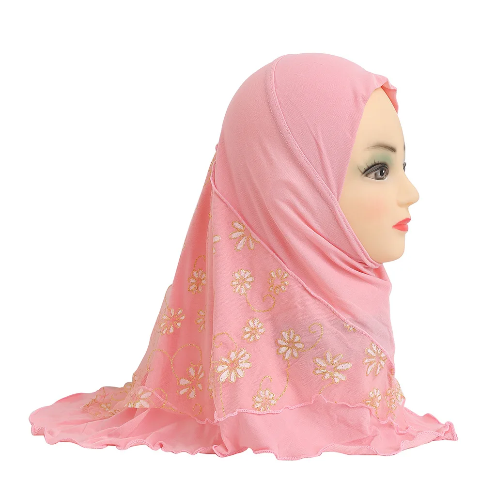 H043 Muslim Girls Hijab Tassles Turban Hat 1PCS Amira Cap Head Wrap Arab Headscarf Prayer Shawls Children 2-6 Years Headwear