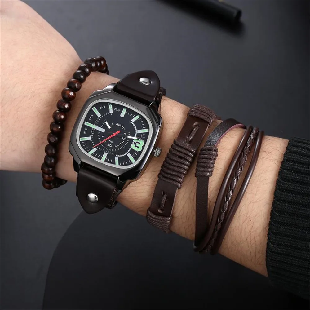 Vintage Women Watches Simple Square Large Dial Luminous Quartz Watch Fashion High Quality Leather Wristwatches Gift Clock