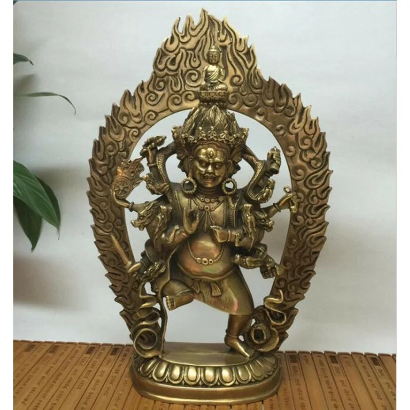 

Тибетский латунный буддийский смеситель 13 дюймов, 4 головки, 8 рук, dakini Махакала Будда
