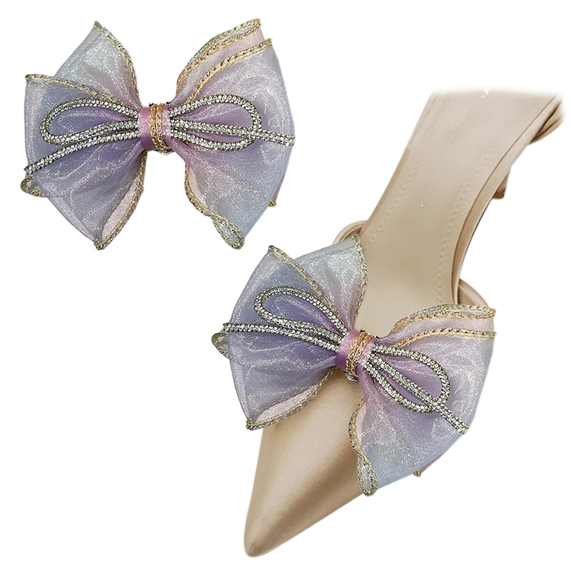 

1 Pair Elegant Decorative Shoe Clips Colorful Bow Shoe Embellishment Detachable Shoe Buckle for Wedding Party DIY Accessories