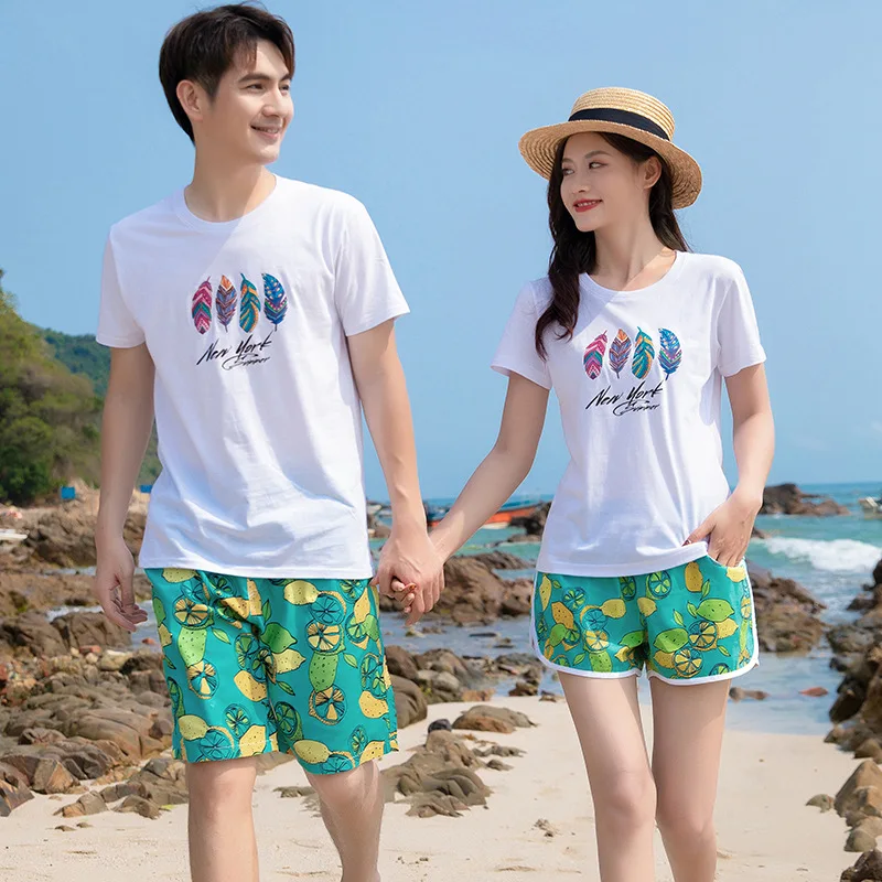 

Summer Casual Short Daily Vacation Cloth Couple Lover Beach Lemon Printed Shorts Man Woman Loose Swimming Suit Fast Dry Pants