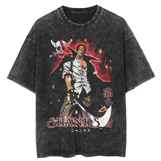 Фото Футболка One Piece Luffy Gear 2 3 4 5 Nika, винтажная, с эффектом кислотной стирки, уличная одежда, оверсайз, ретро, с аниме-графикой, хлопковая, мужская, одежда №3