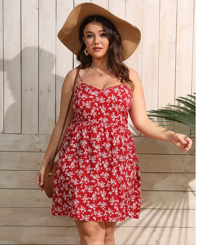 

Plus Size 2023 Summer Fashion New Style Elegant Elegant Women's Slim Fit Sexy Fragmented Flower A-line Suspended Dress