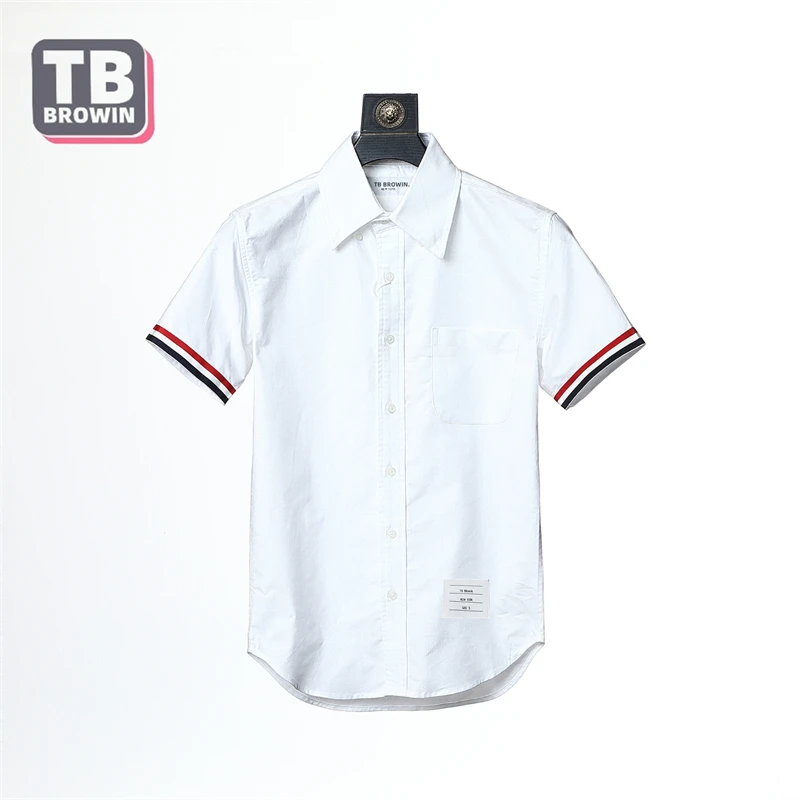 

Мужская рубашка с коротким рукавом TB BROWIN, приталенная Повседневная хлопковая блузка из поплина, с лентами