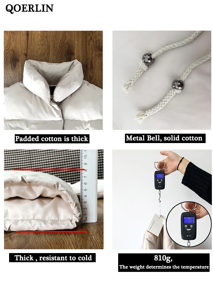 QOERLIN Thick Warm Winter Puffer Jacket Women Stand Collar Button Down Oversized Coat Female Solid Color Long Sleeve Overcoat