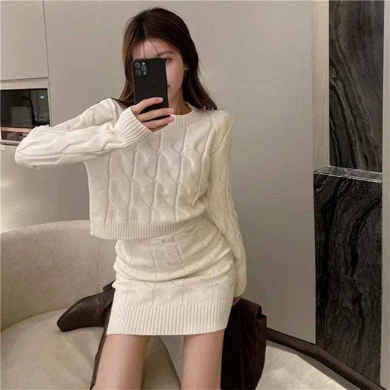 Женский комплект из двух предметов милый облегающий свитер с круглым вырезом