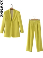 xnwmnz women 2022 spring summer fashion front metal hook fitted blazer or high waist side pockets wide leg pants suit two piece