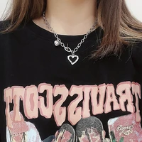 silver plated heart shaped pendant necklace ot buckle girl hip hop jump necklace for women collarbone chain accessories