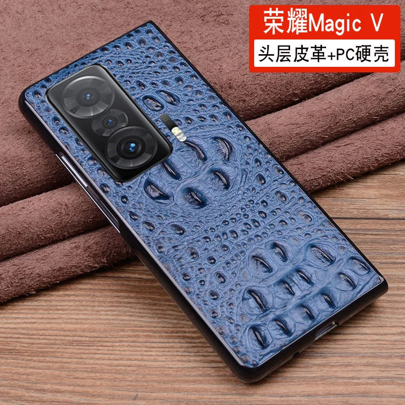 Hot Sales New Luxury Genuinnew Genuine Leather Luxury 3d Crocodile Head Phone Case For Honor Magic V Magicv Cover Case