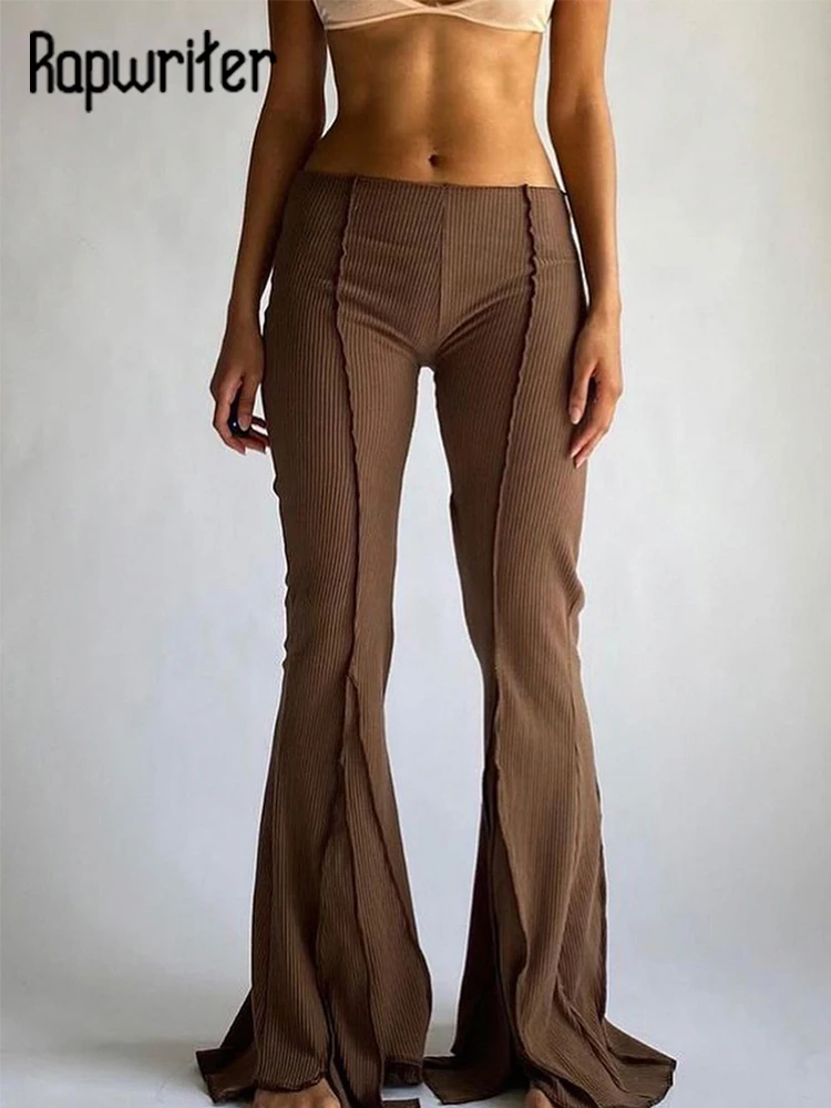 

Rapwriter Contrast Stripe Ribbed Flare Pants Wavy Edge High Waist Capris Solid Beach Women Sweatpants Casual Activewear Sporty