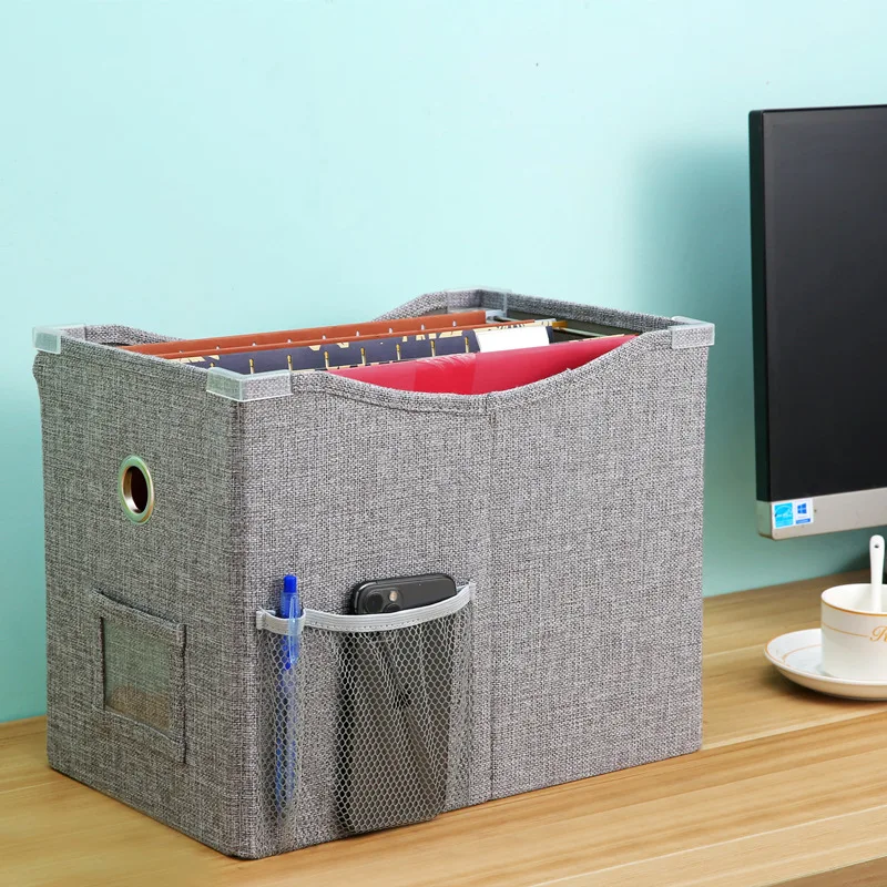 

Japanese-style office document box desktop organizer A4 hanging page folding cotton and linen toy storage box document storage