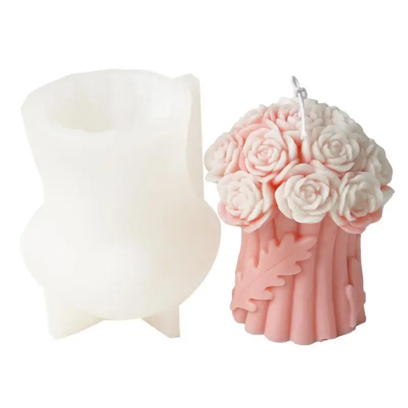 

Rose Bouquet Candle Mold Silicone Valentine's Day Molds Flower Bunch Soap Molds For Cake Decorating Jewelry DIY Casting Plaster