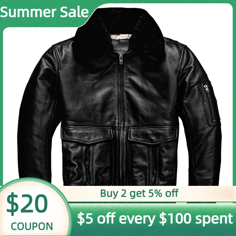 

2022 Black Genuine Leather Jacket Men Military Style Plus Size 5XL Real Natural Cowhide Autumn Loose Aviation Coat