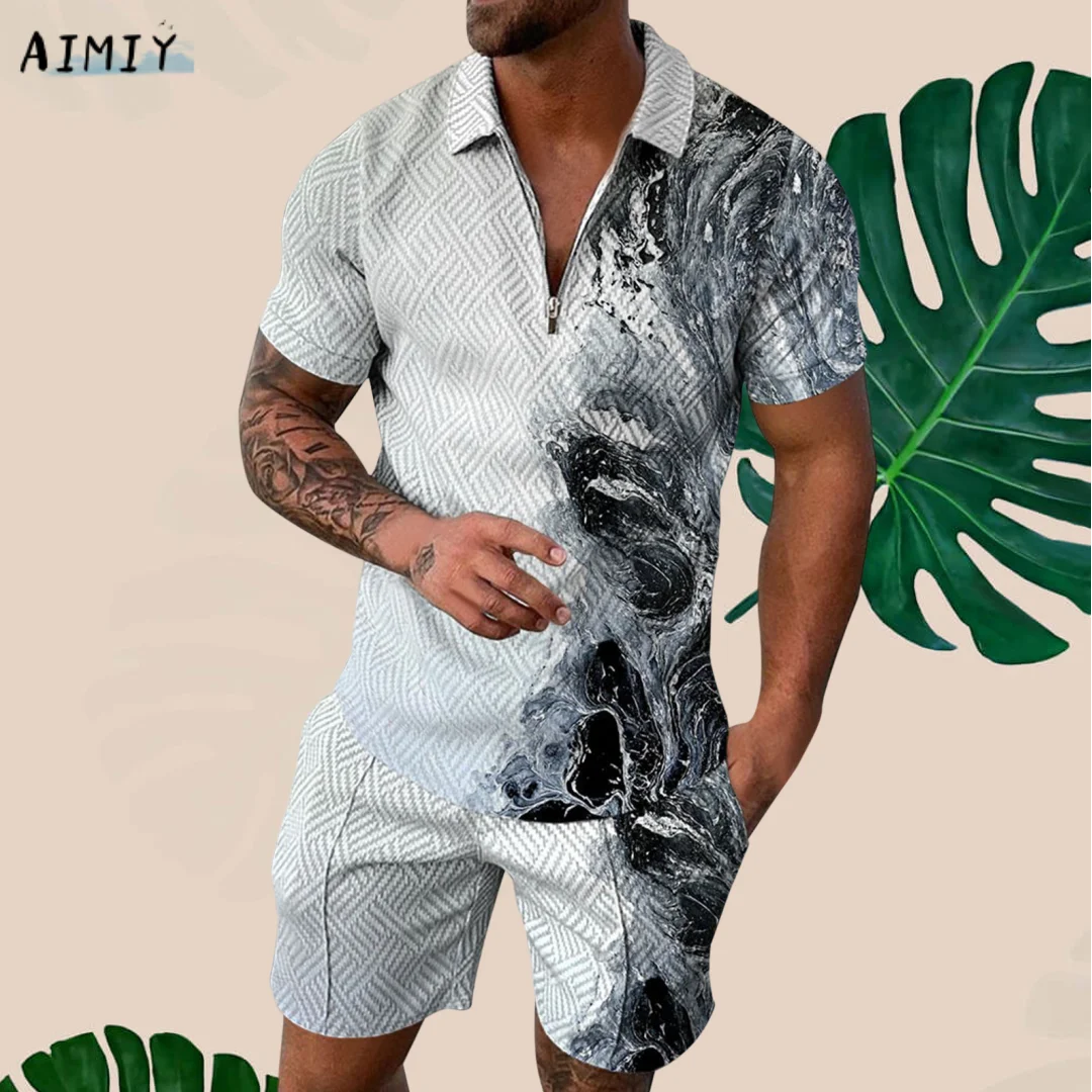 Men's Tracksuit Casual Summer Short Sleeve Polo Shirt and shorts Suit two-Piece Set Male Clothing Streetwear Clothes for Men New