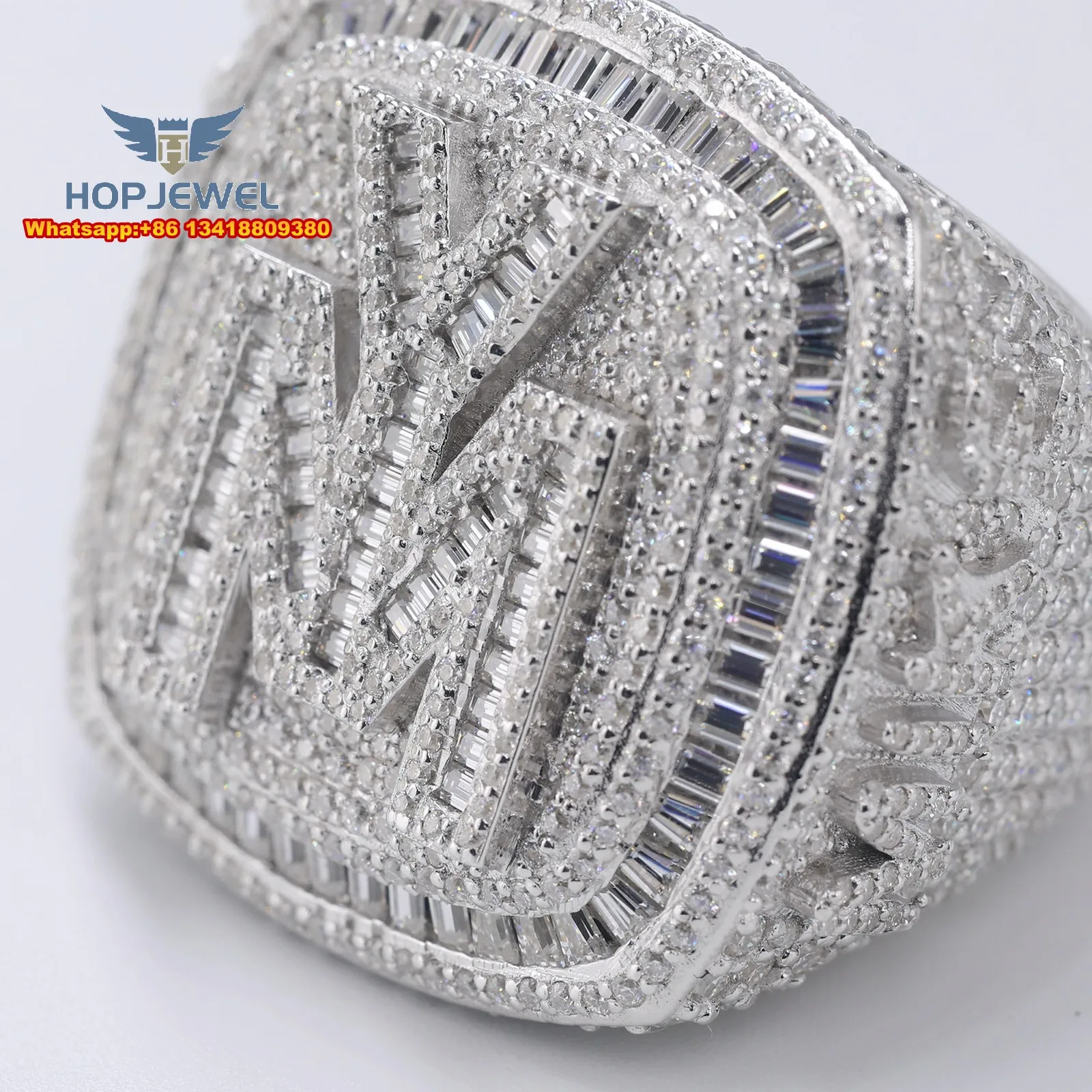 JEWE Custom Men's Ring Iced Out Ring 925 Sterling Silver 14K/White Gold VVS D Moissanite Diamond Champion Rings Hip Hop Ring