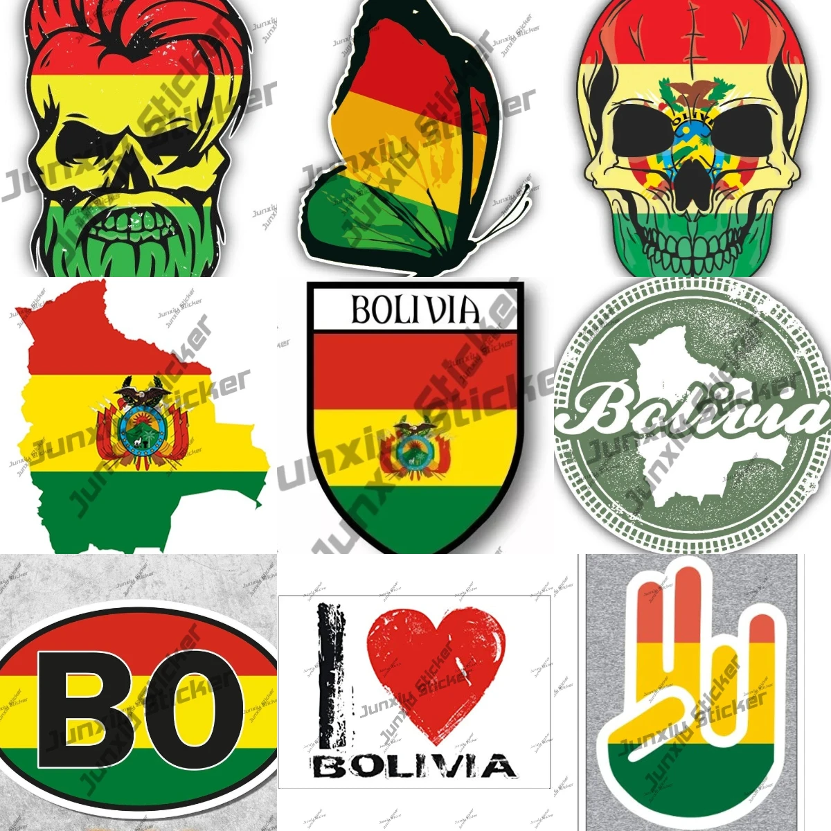 Боливии Череп Флаг Герб Шокер Ручная Наклейка белый Контур с Флагом Круглый