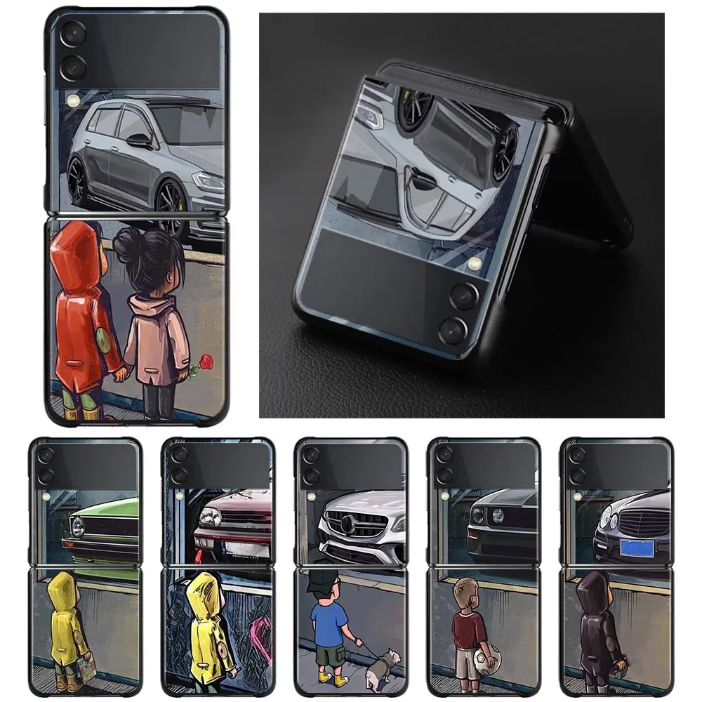 

Boy Girl See Cool Sports Car Drift Phone Case For Samsung Galaxy Z Flip 3 Z Flip 3 5G Black Hard pc Funda zflip 3 Folding Cover