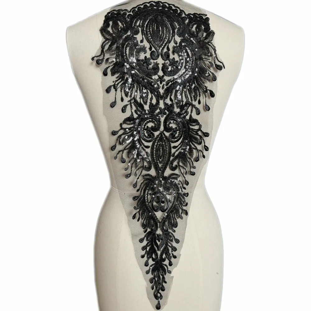 Черные кружевные блестки швейные нашивки аппликация декоративная вышивка шитье