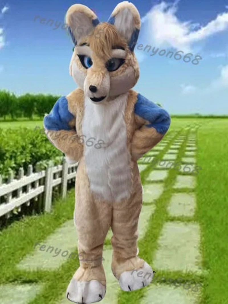 Long Fur Husky Dog Fox Mascot Costume Cosplay Cartoon Outfits Halloween Birthday Party Fursuit Halloween Furry Suit Party
