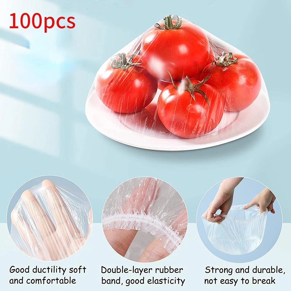 

50/100PCS Disposable Food Cover Plastic Wrap Elastic Food Lids For Fruit Bowls Cups Caps Storage Kitchen Fresh Keeping Saver Bag