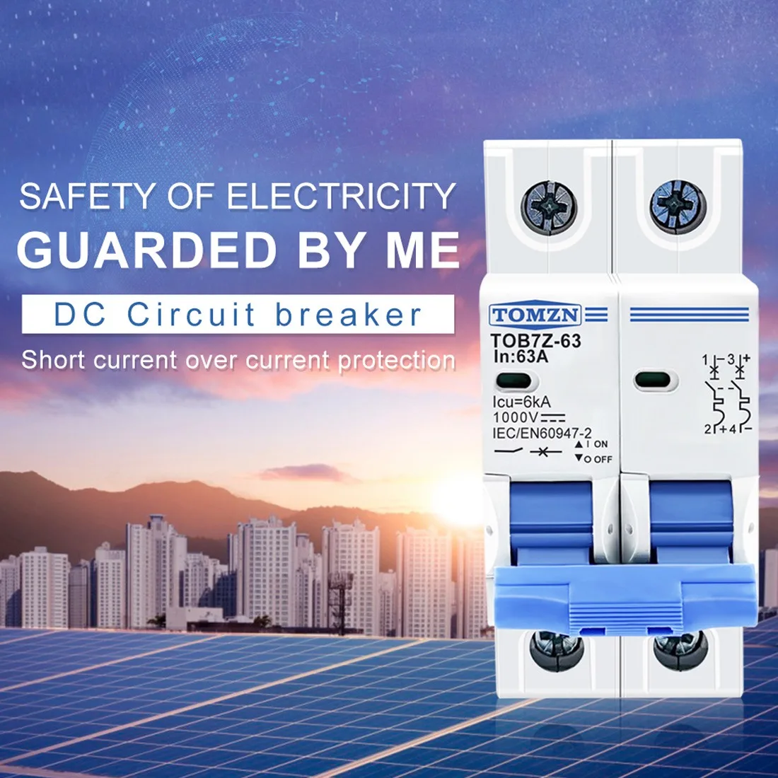 Автоматический мини-выключатель TOMZN 2P постоянный ток 1000 В автоматический