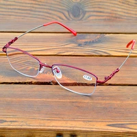 memory metal red frame half rim spectacles see near n far progressive multi focus reading glasses 0 75 to 4