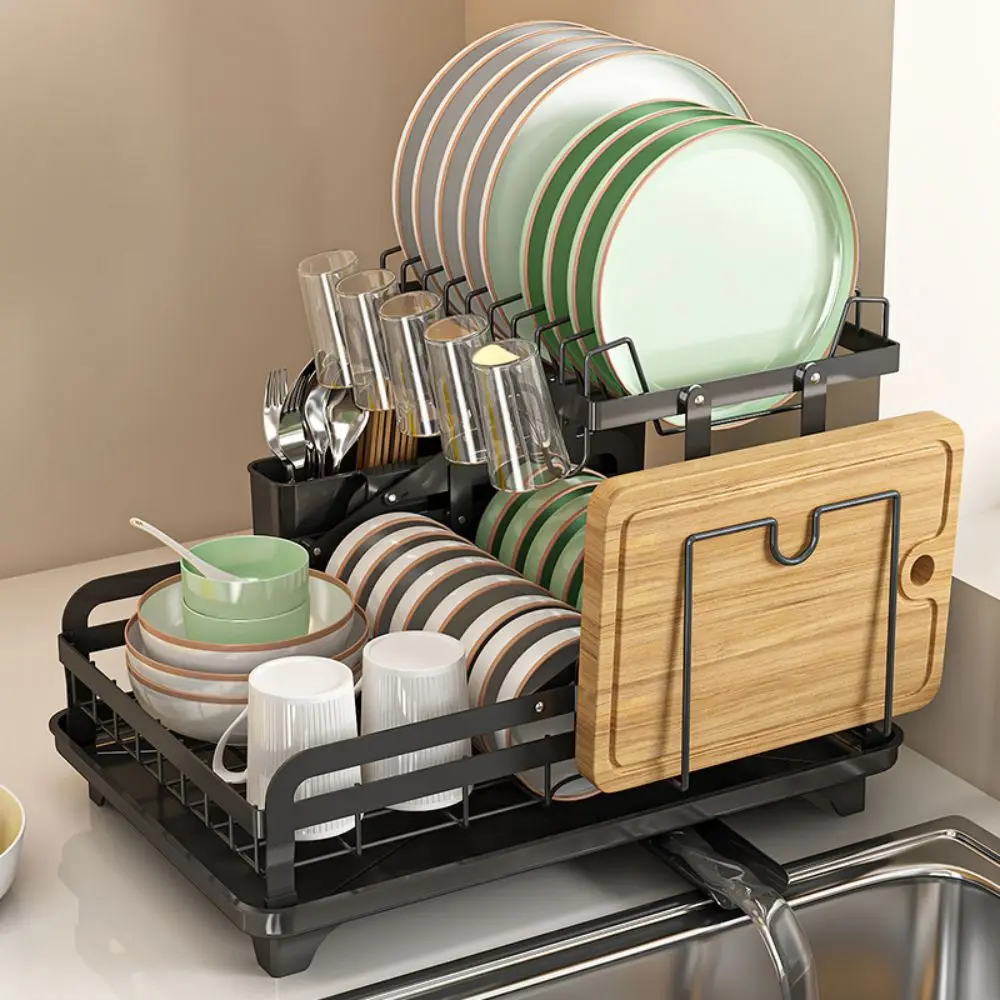 

2 Tier Dish Drying Rack With Drainboard Set, Large Dish Racks For Kitchen Counter, Dish Drainer Rack With Utensil Holder