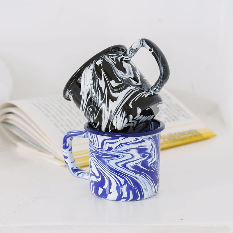 

380ml Creative Enamel Coffee Mug Blue Black Drinking Milk Water Cup BIg Home Decor Kitchen Tableware Dishwasher Microwave Safe