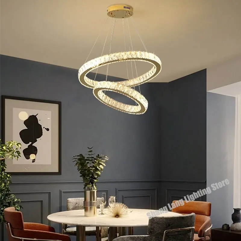 

Современная хрустальная Светодиодная потолочная люстра, подвесной светильник с золотым кольцом для кухни, столовой, круглый потолочный светильник для спальни