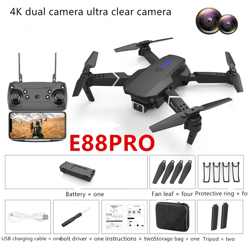 2022 New Quadcopter E88 Pro WIFI FPV Drone With Wide Angle HD 4K 1080P Camera Height Hold RC Foldable Quadcopter Dron Gift Toy