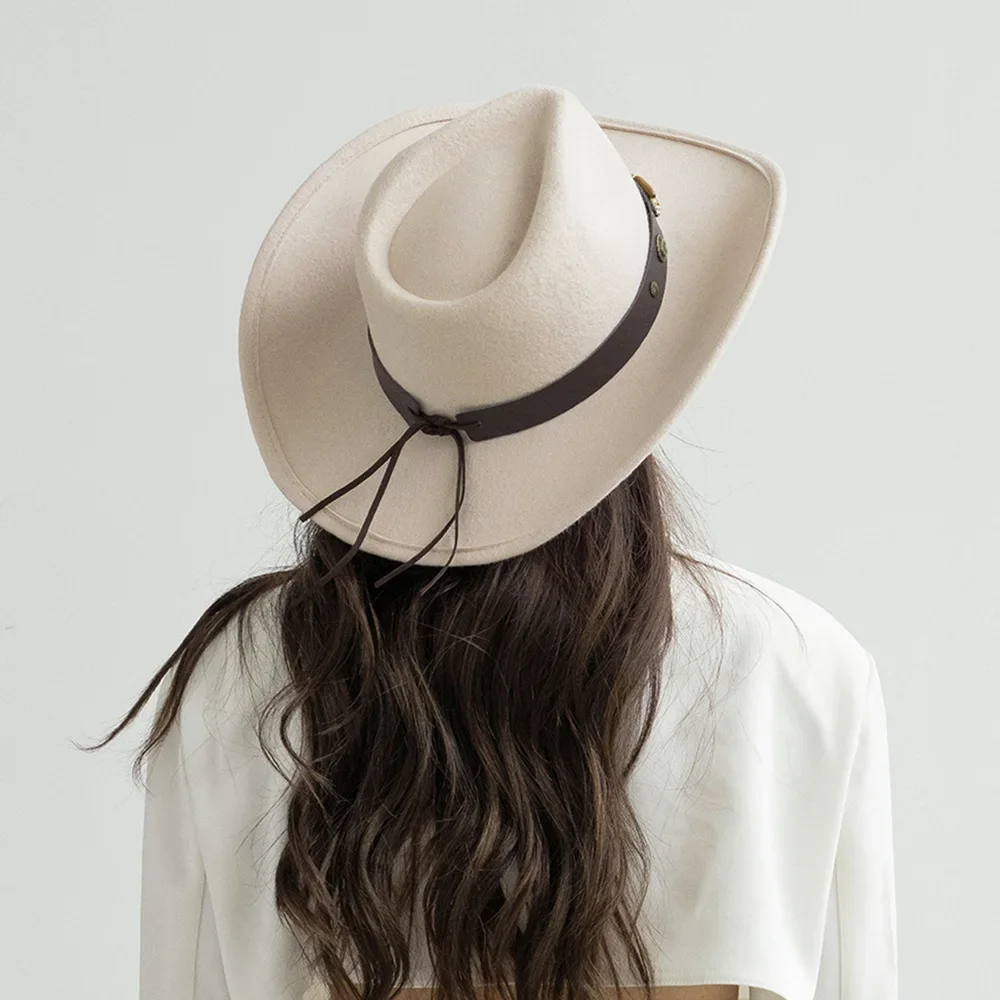 USPOP Новая женская шляпа-федора из 100% шерсти в ковбойском стиле с заклепками