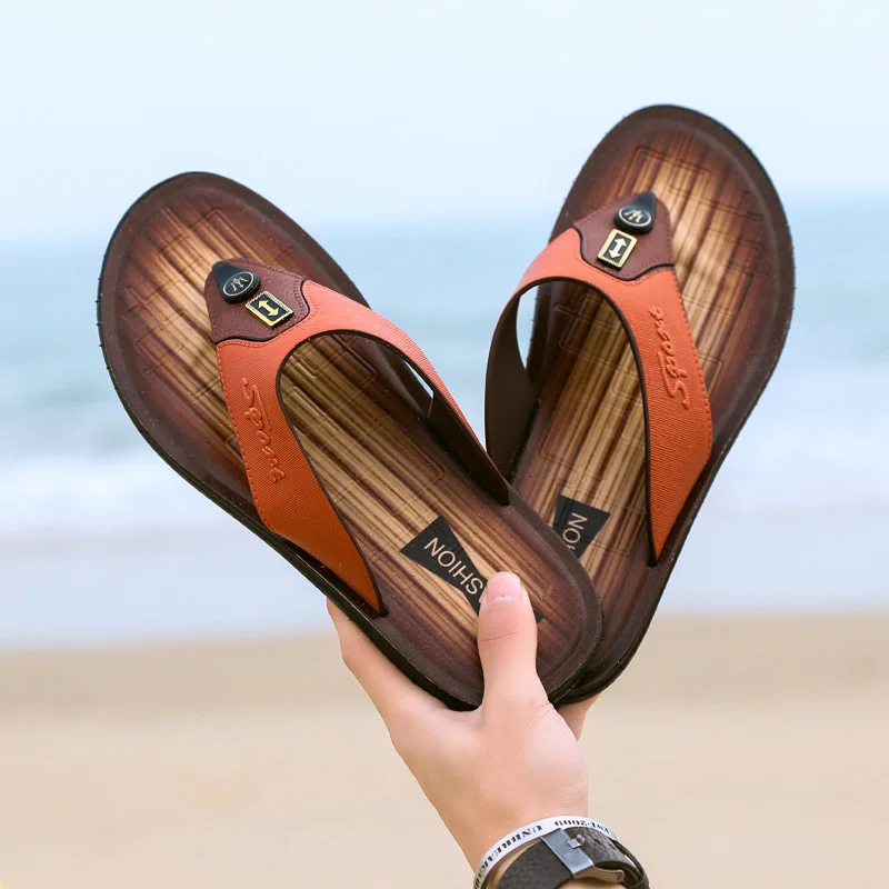 

Shoes For Men Wood Grain Flip-Flops Good Quality Sandals Comfortable Casual Shoes Summer Indoor Outdoor Beach Party Men Slipper
