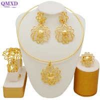 2022 luxury dubai gold color jewelry sets unique jewelry set for women india party wedding necklace bracelet earring set