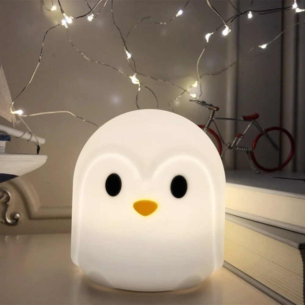 

Silicone Penguin LED Night Light Touch Sensor Colorful Battery Powered Bedroom Animal Lamp for Children Baby Toy Gift