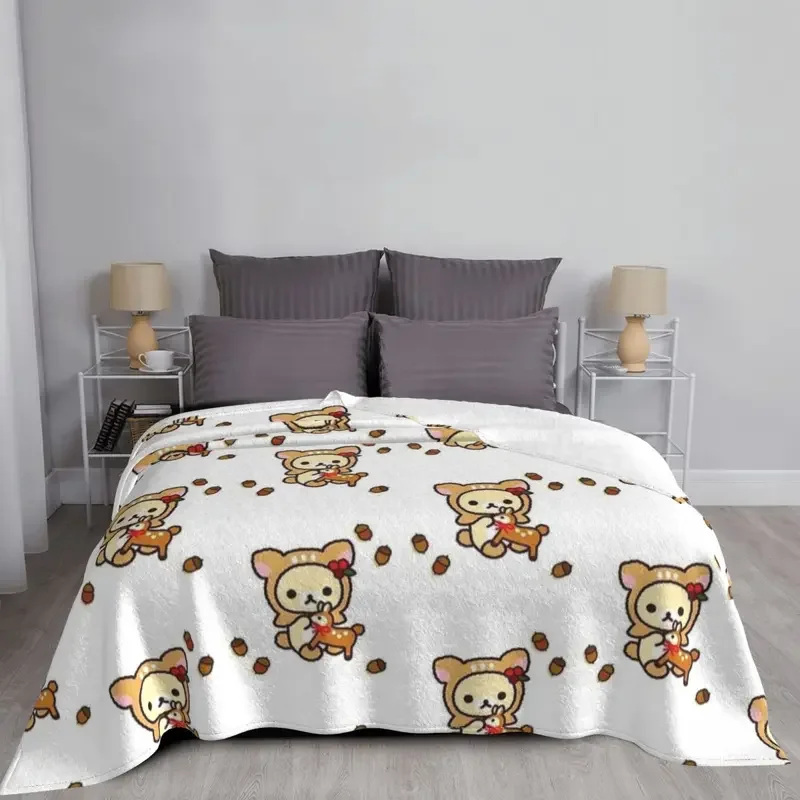 Милые одеяла Rilakkuma с маленьким медведем бархатное всесезонное