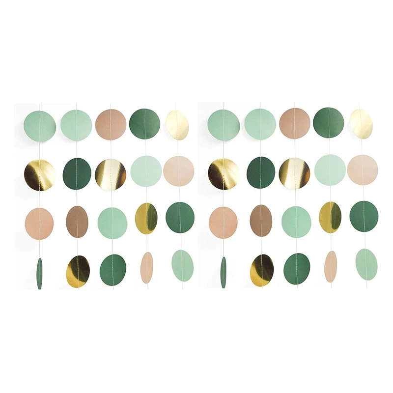 

Wedding Party Decorations - 10Pack Green Dots Paper Garland String Hanging Backdrop For Rustic Wedding, Baby Shower