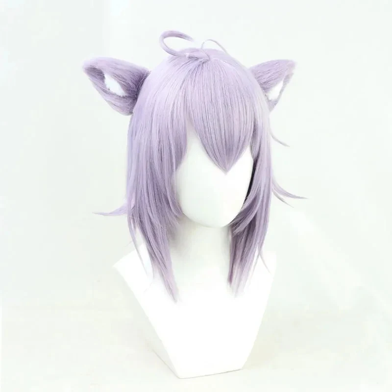 Фото Новый парик VTuber Nekomata Okayu с ушками Hololive Gamers, сиреневый, прямой, короткий, для косплея, синтетические волосы Holx;3'7\