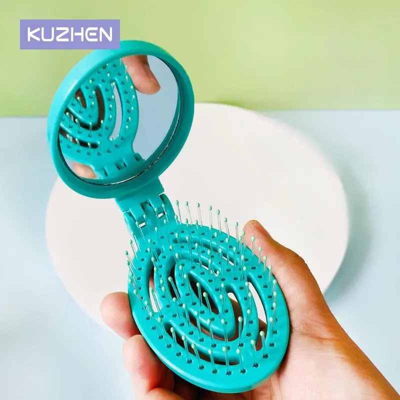 

Foldable Small Hair Comb with Mirror Portable Massage Smooth Comb Hair Styling Accessories