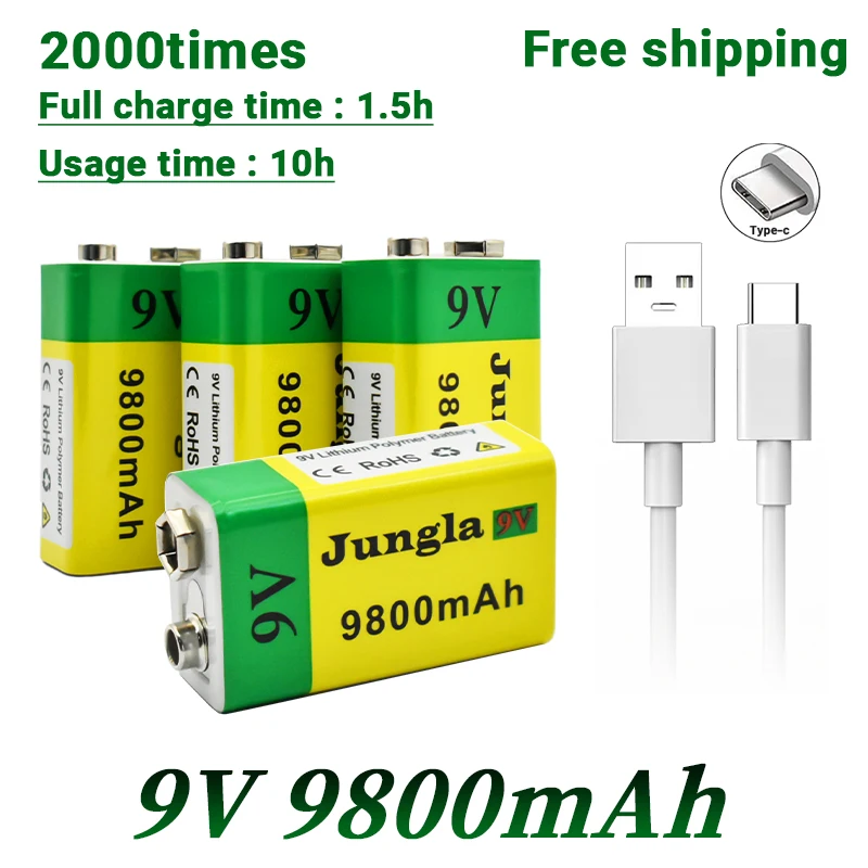 Литий-ионная аккумуляторная батарея 2022 9 В 9800 мАч батареи Micro USB литиевая для